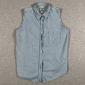 Andrew's Blues Women's L Blue White Striped Woven Cotton Sleeveless Button-Up